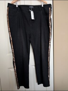BloomChic Black Skinny Jeans with Rose Gold Sequin Side Stripe